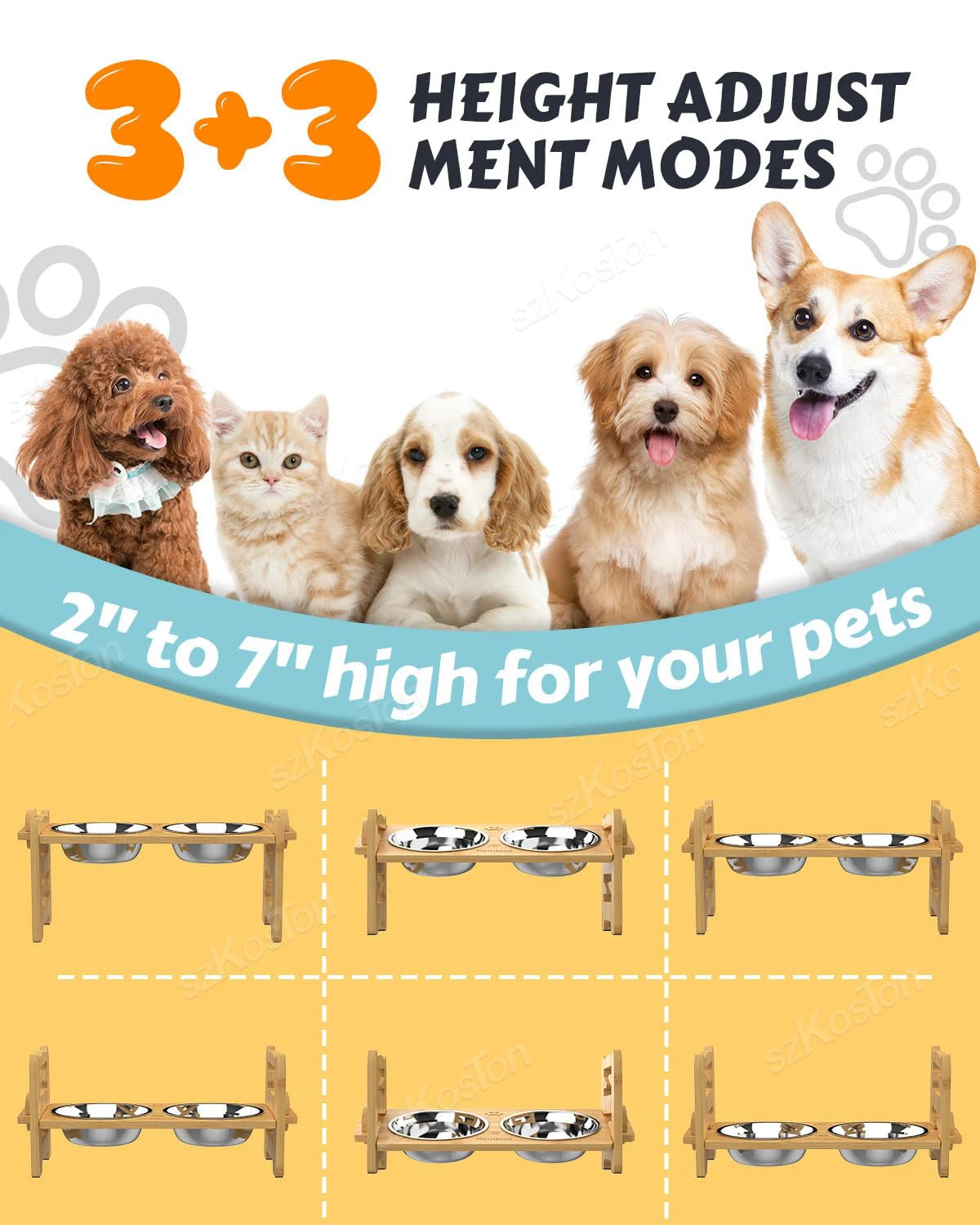 Elevated Bamboo Dog Bowls with Adjustable Tilt