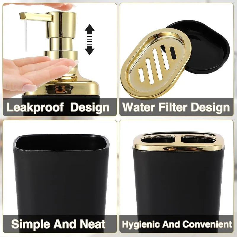 Black & Gold Bathroom Accessories Set