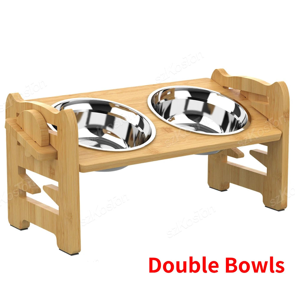 Elevated Bamboo Dog Bowls with Adjustable Tilt