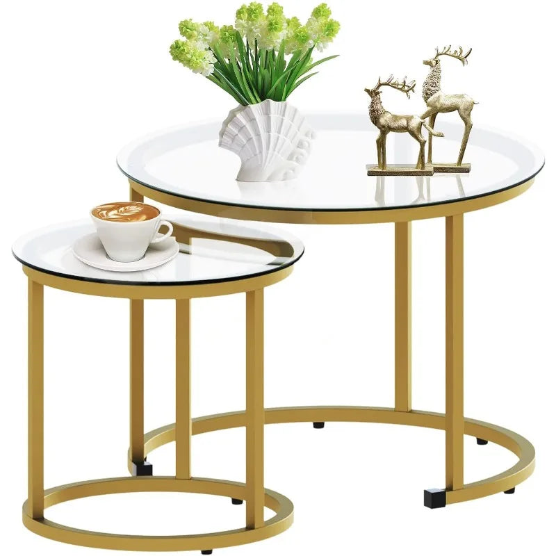 Golden Frame Coffee Table Nesting White Set