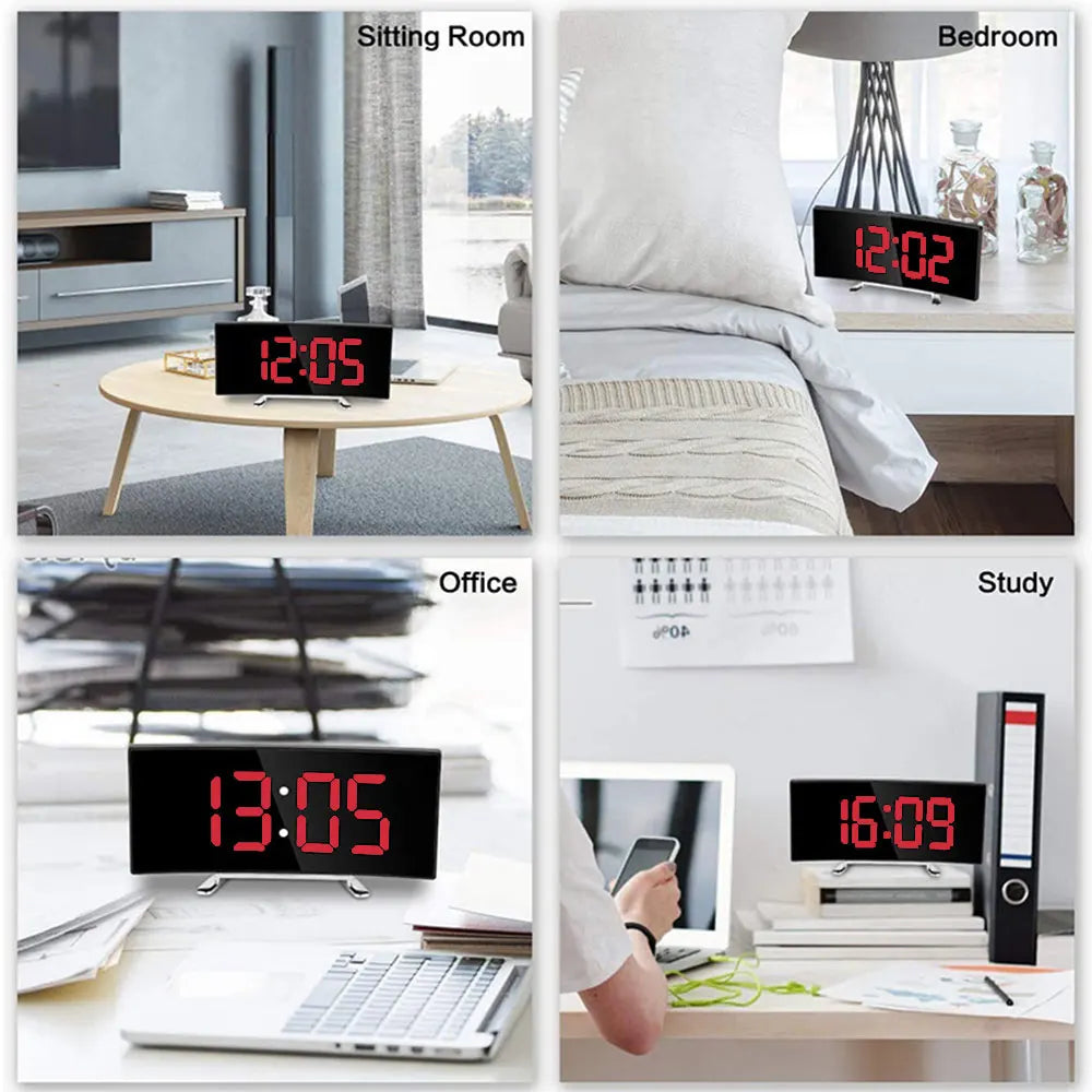 Digital Alarm Clock Curved LED Display