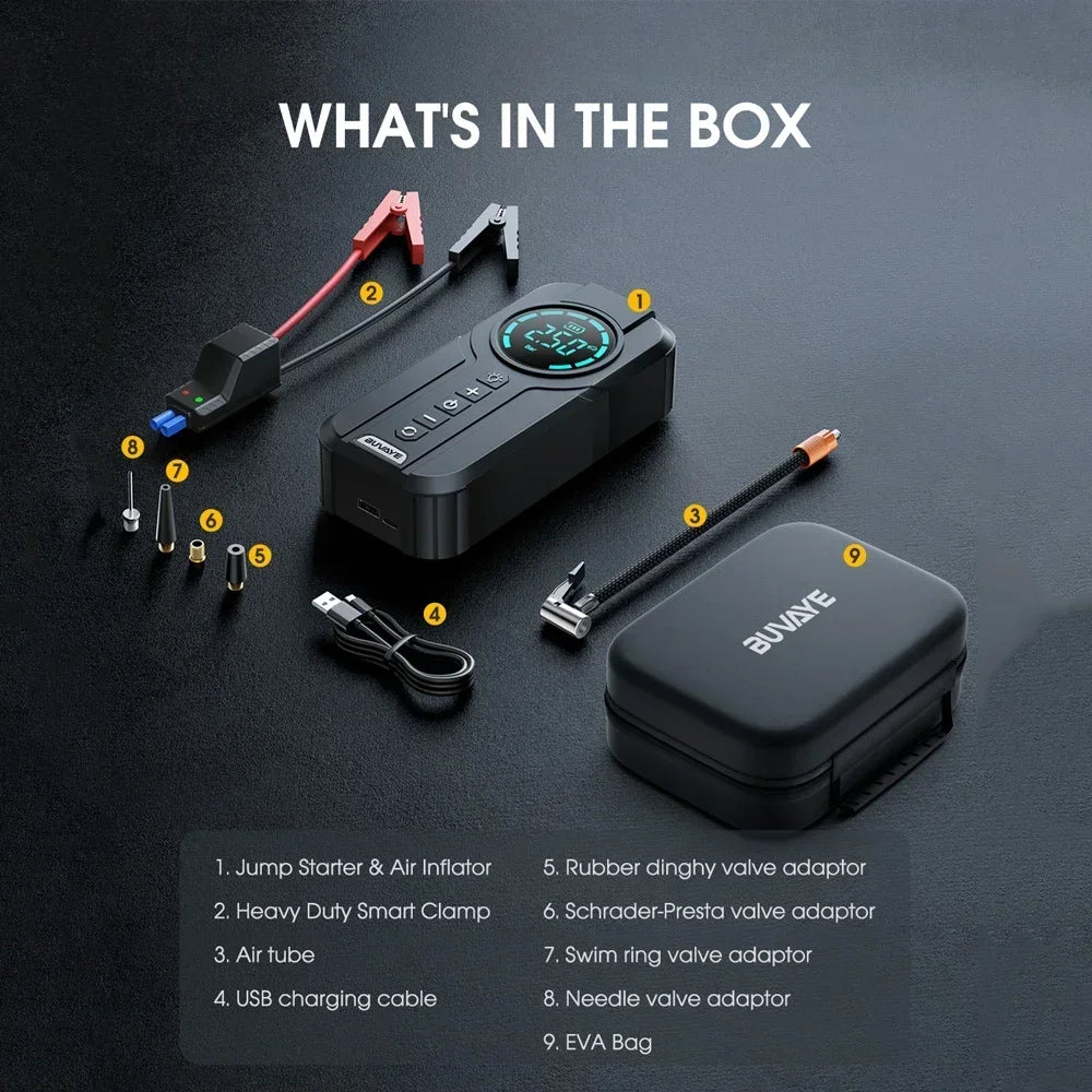 Portable Car Jump Starter and Air Compressor With EVA Bag