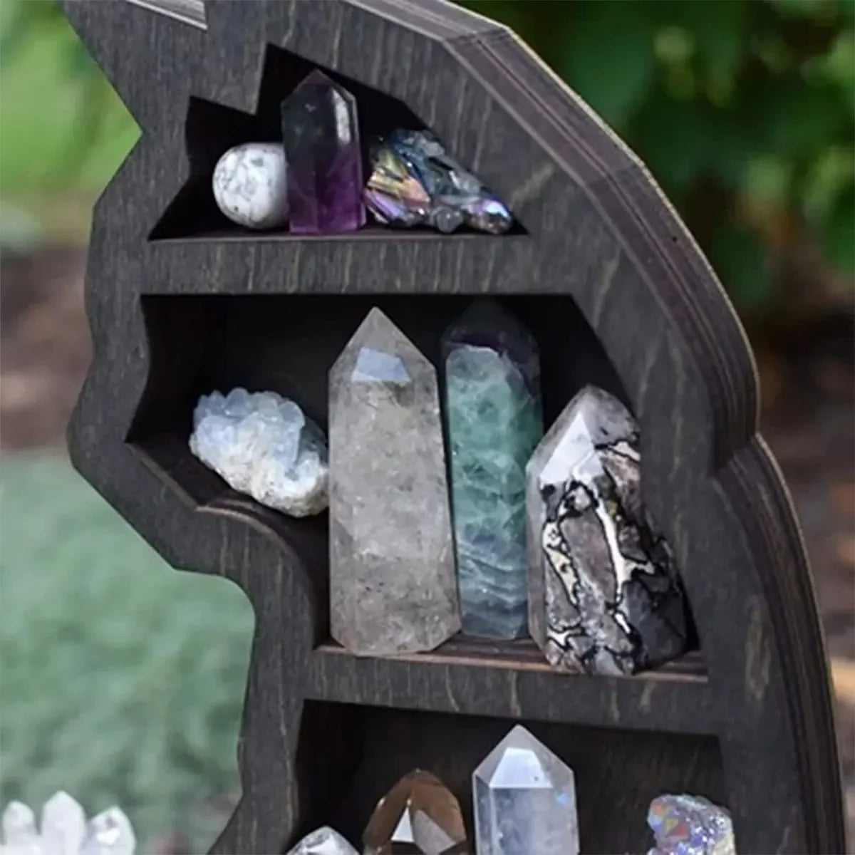Wooden Crystal Display Shelf- Black Cat Design