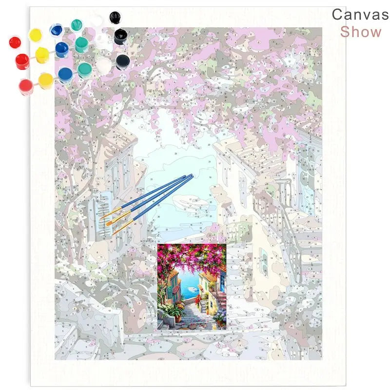 City Painting By Numbers DIY Kits -Framed Oil Canvas