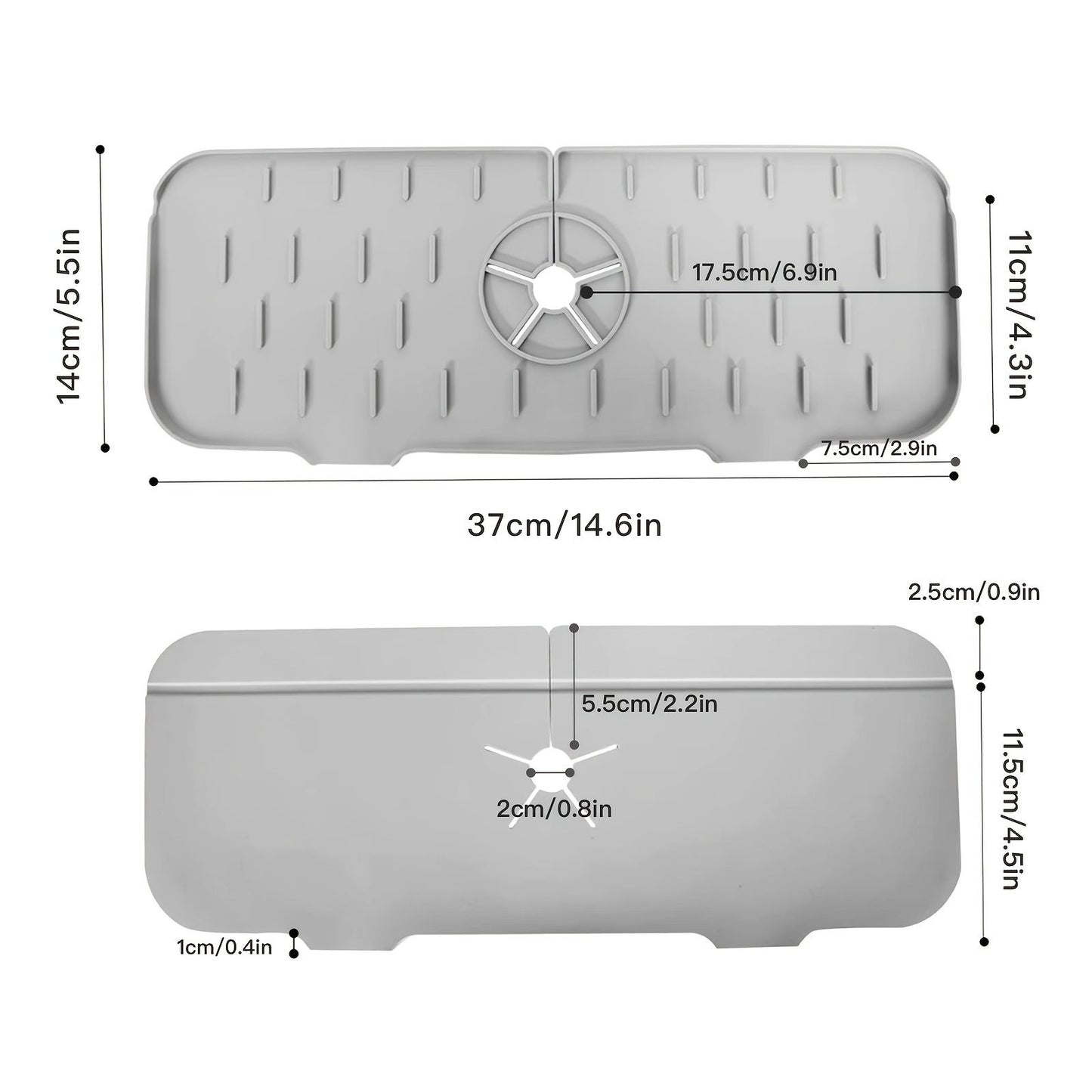 1pc Kitchen Faucet Sink Splash Guard; Silicone Faucet Water Catcher Mat; Sink Draining Pad Behind Faucet; Grey Rubber Drying Mat For Kitchen & Bathroom Countertop Protect