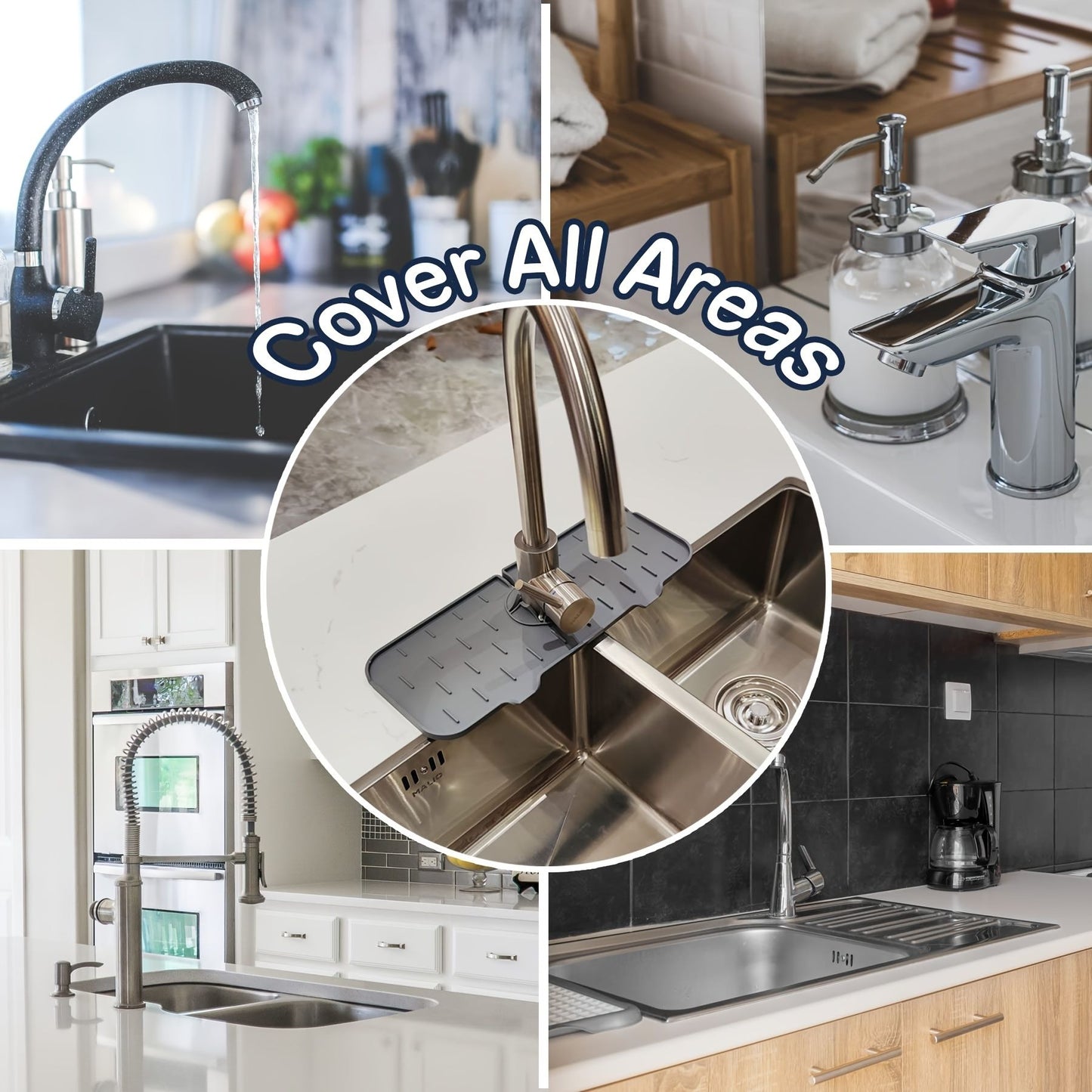 1pc Kitchen Faucet Sink Splash Guard; Silicone Faucet Water Catcher Mat; Sink Draining Pad Behind Faucet; Grey Rubber Drying Mat For Kitchen & Bathroom Countertop Protect