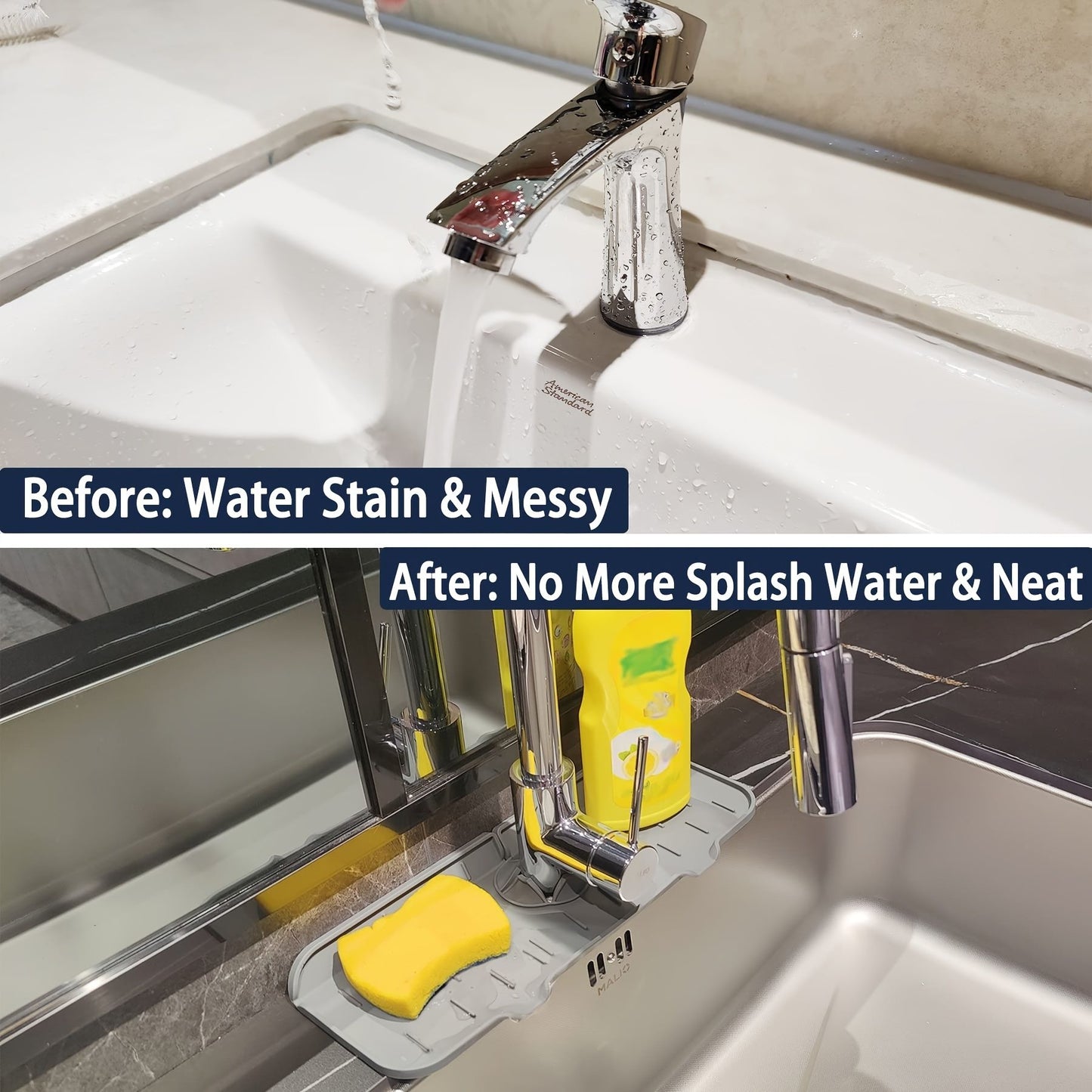 1pc Kitchen Faucet Sink Splash Guard; Silicone Faucet Water Catcher Mat; Sink Draining Pad Behind Faucet; Grey Rubber Drying Mat For Kitchen & Bathroom Countertop Protect