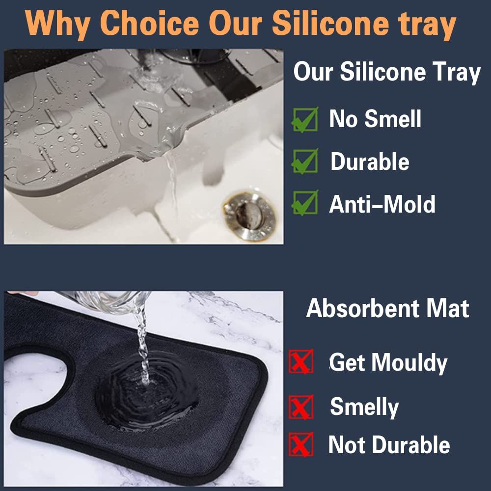 1pc Kitchen Faucet Sink Splash Guard; Silicone Faucet Water Catcher Mat; Sink Draining Pad Behind Faucet; Grey Rubber Drying Mat For Kitchen & Bathroom Countertop Protect
