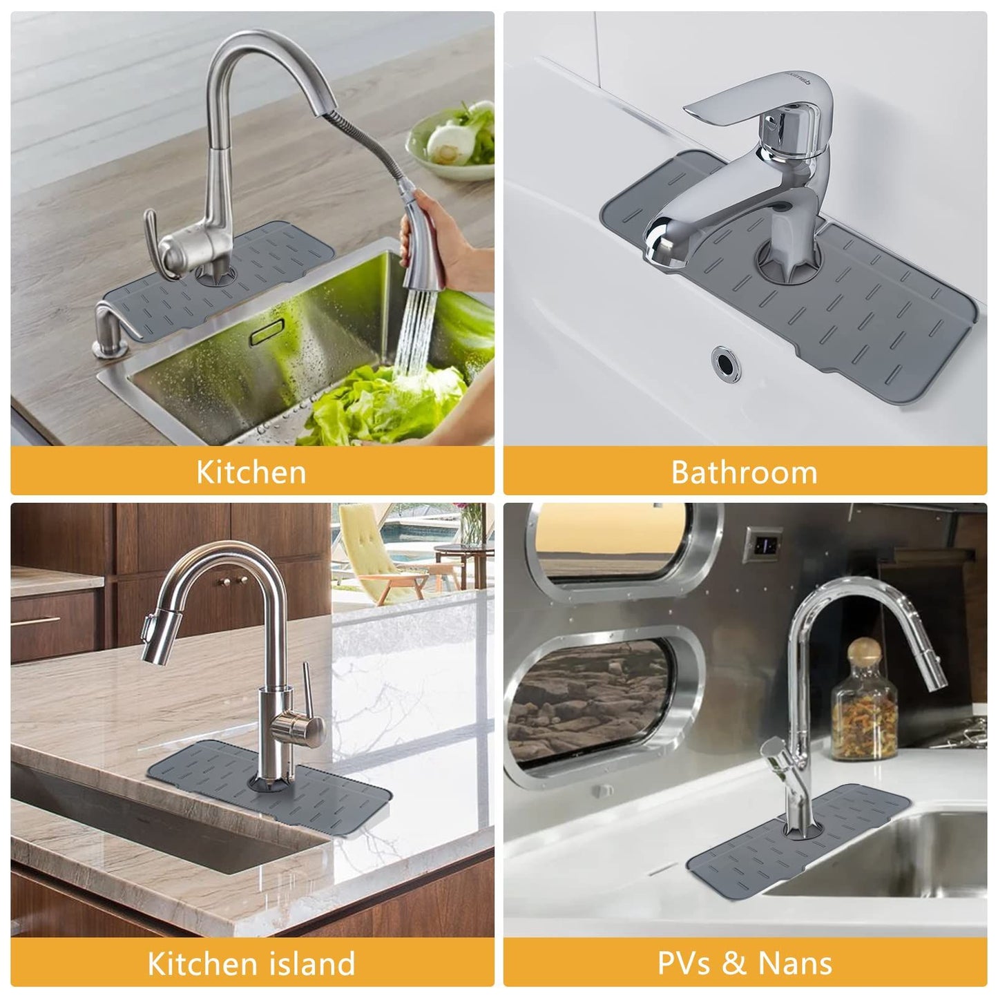 1pc Kitchen Faucet Sink Splash Guard; Silicone Faucet Water Catcher Mat; Sink Draining Pad Behind Faucet; Grey Rubber Drying Mat For Kitchen & Bathroom Countertop Protect