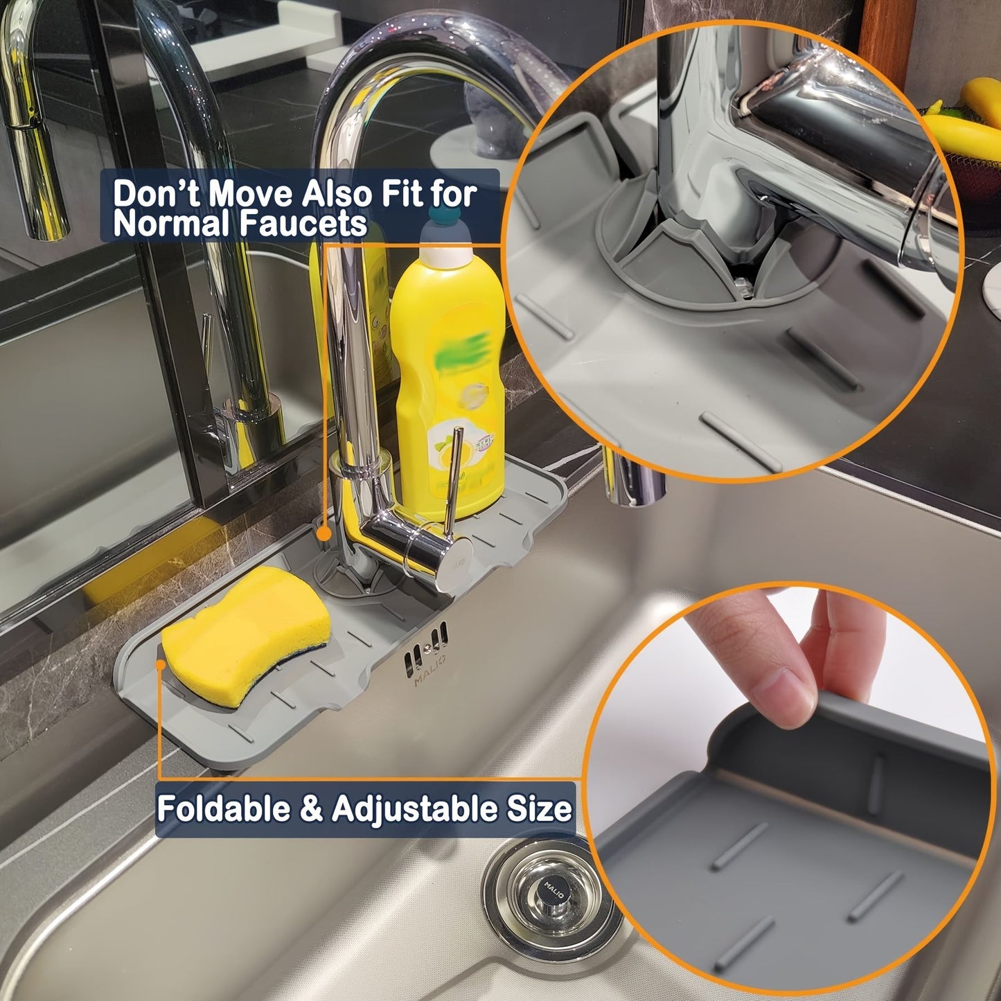 1pc Kitchen Faucet Sink Splash Guard; Silicone Faucet Water Catcher Mat; Sink Draining Pad Behind Faucet; Grey Rubber Drying Mat For Kitchen & Bathroom Countertop Protect