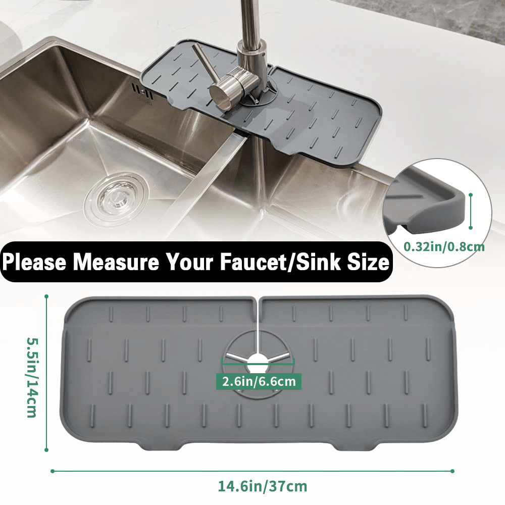 1pc Kitchen Faucet Sink Splash Guard; Silicone Faucet Water Catcher Mat; Sink Draining Pad Behind Faucet; Grey Rubber Drying Mat For Kitchen & Bathroom Countertop Protect