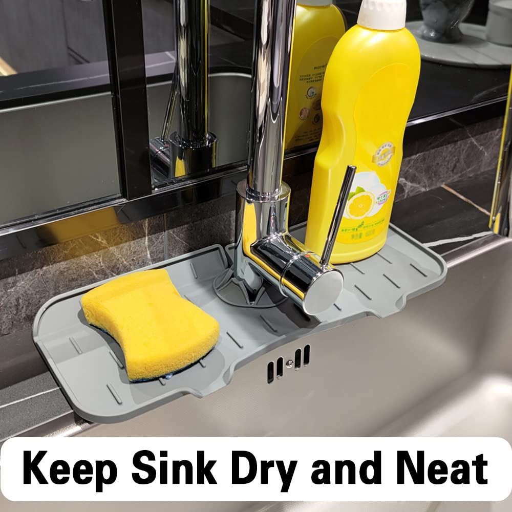1pc Kitchen Faucet Sink Splash Guard; Silicone Faucet Water Catcher Mat; Sink Draining Pad Behind Faucet; Grey Rubber Drying Mat For Kitchen & Bathroom Countertop Protect