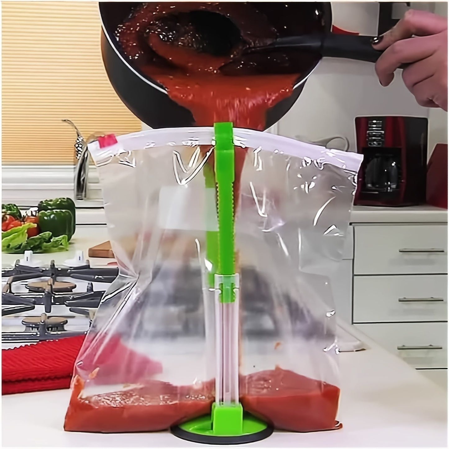 1pc Food Storage Bag Holder; Adjustable Food Prep Bag Holder; Non-Slip Base For Plastic Freezer Bags; Pour Leftovers; Snacks And Meal Prep Ingredients; Prevent Spills