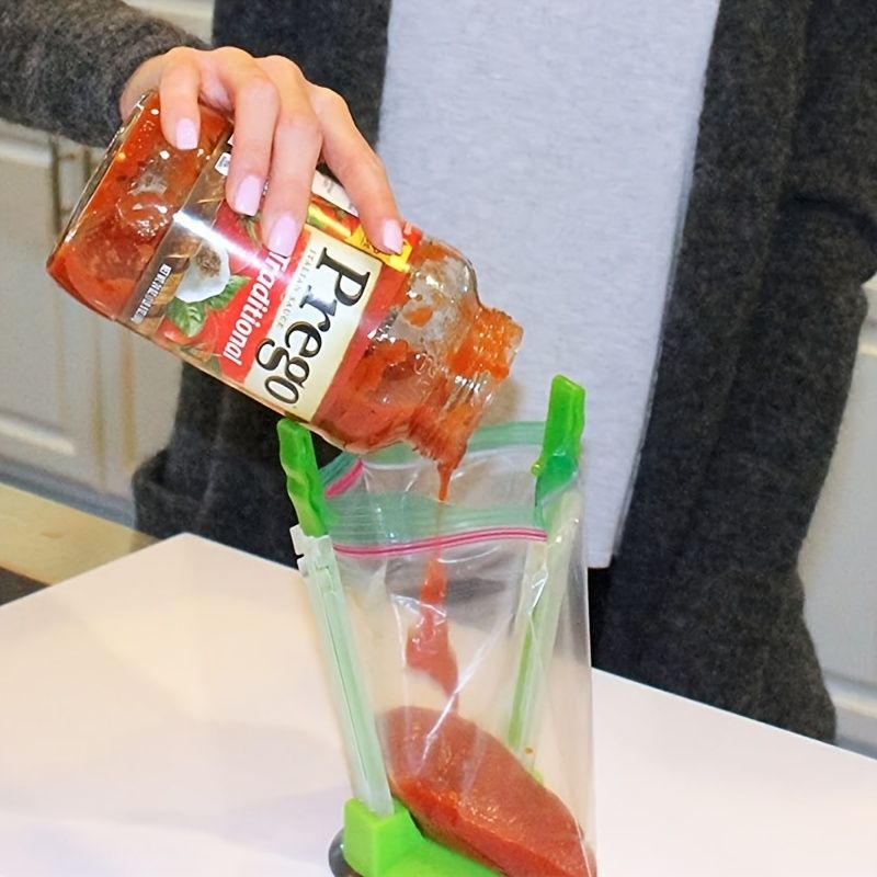 1pc Food Storage Bag Holder; Adjustable Food Prep Bag Holder; Non-Slip Base For Plastic Freezer Bags; Pour Leftovers; Snacks And Meal Prep Ingredients; Prevent Spills