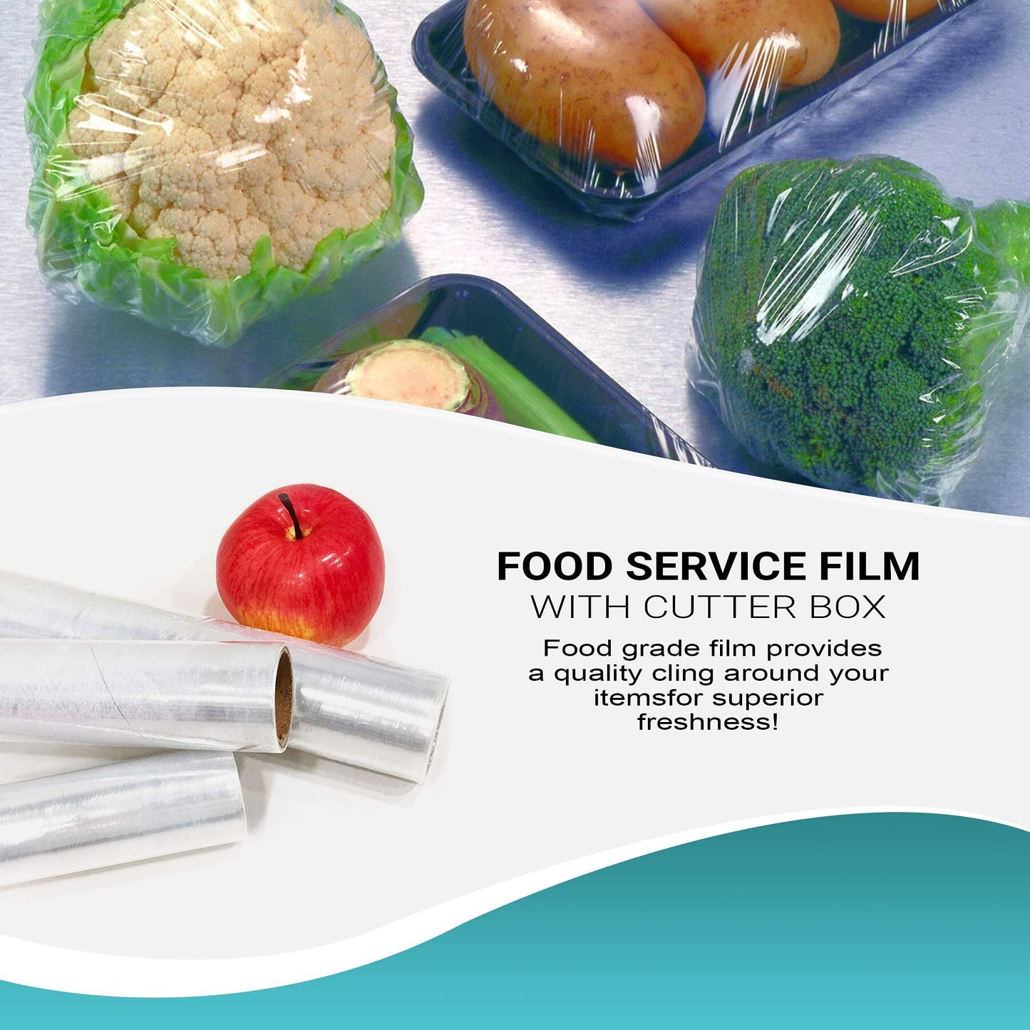 4 Rolls Food Service Film 24" x 2000' with Cutter Box. PVC Food Wrap Film. Food Service Grade Film for Bakery, Deli, Restaurant, Kitchen. Commercial Grade Film Wrap. Cutter Dispenser.