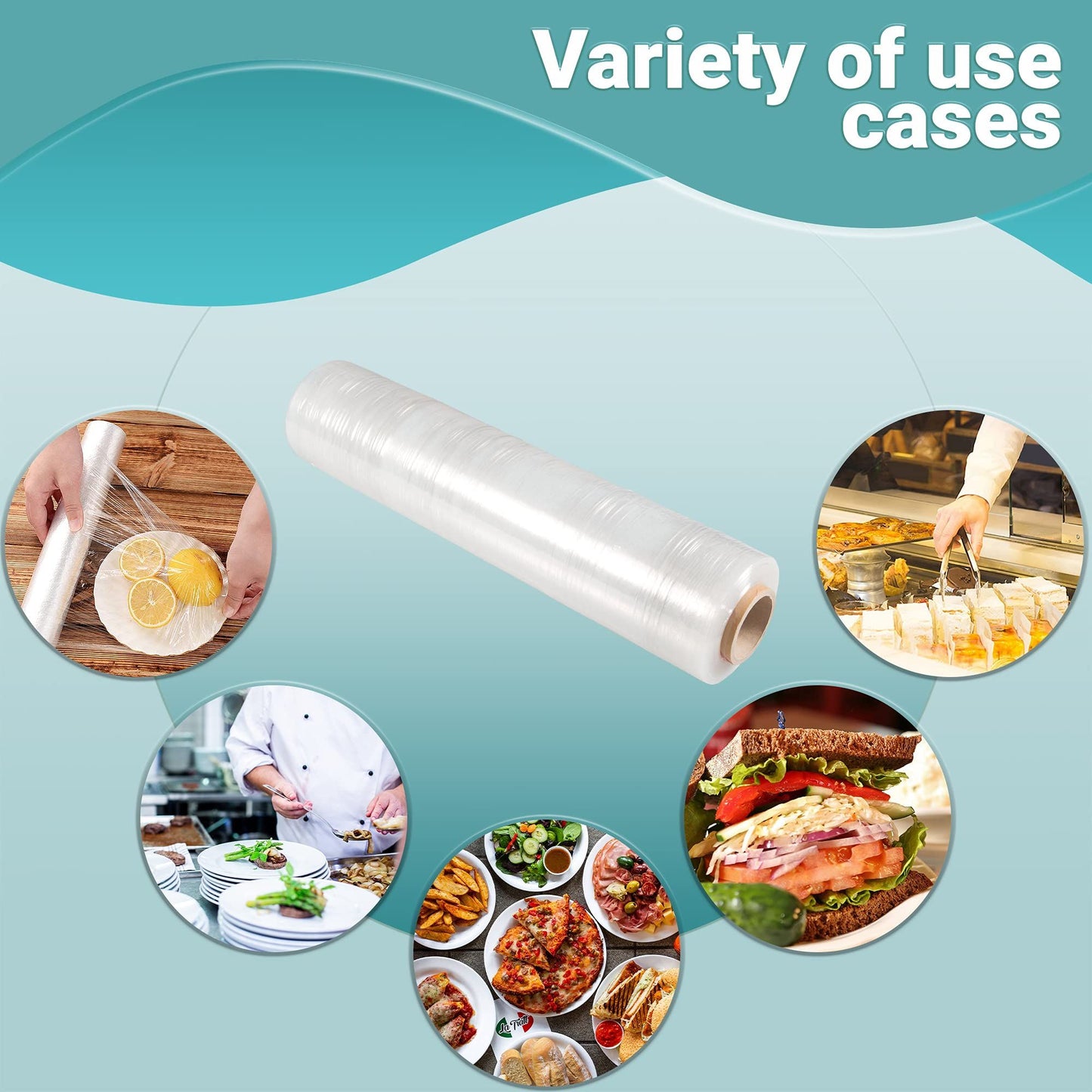 4 Rolls Food Service Film 24" x 2000' with Cutter Box. PVC Food Wrap Film. Food Service Grade Film for Bakery, Deli, Restaurant, Kitchen. Commercial Grade Film Wrap. Cutter Dispenser.