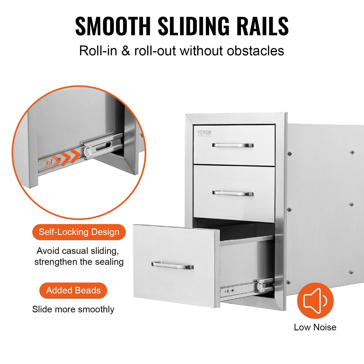 3-Tier Stainless Steel Outdoor Kitchen Drawer