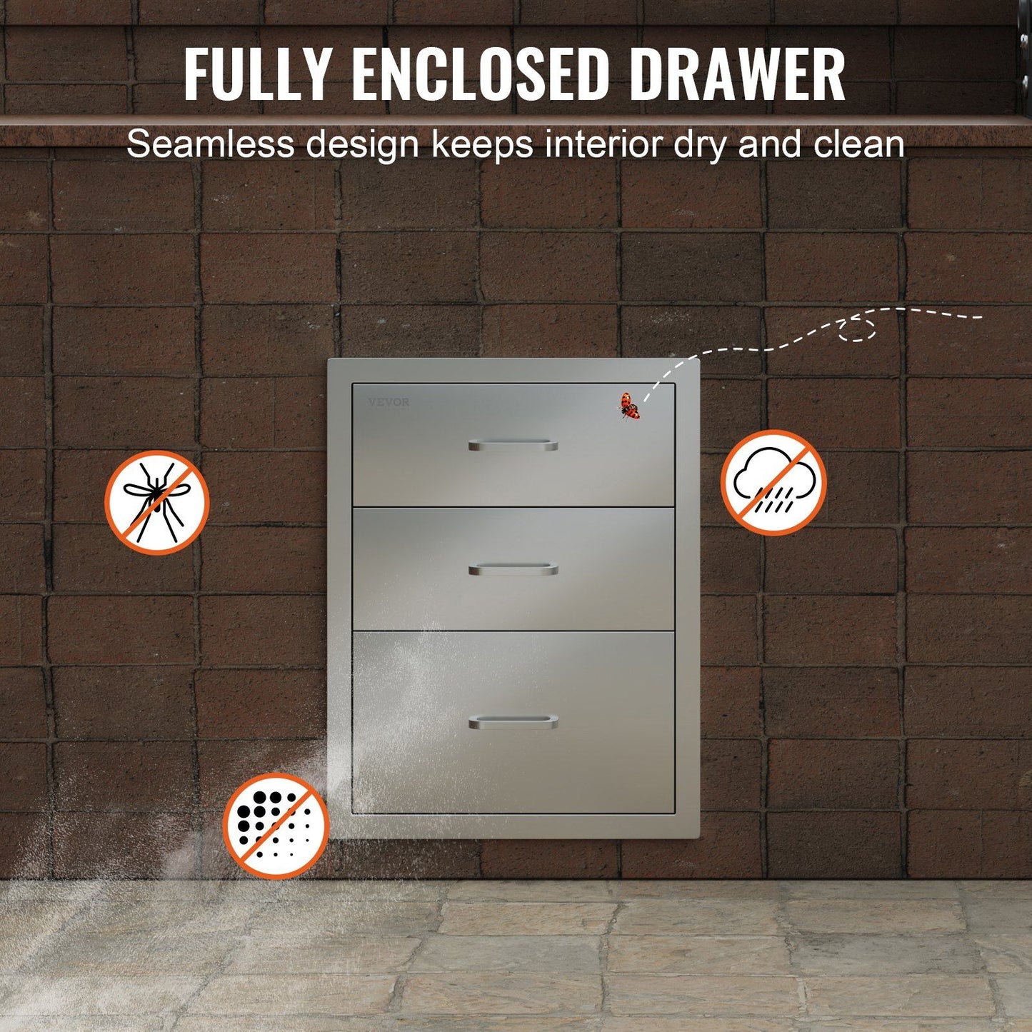 3-Tier Stainless Steel Outdoor Kitchen Drawer