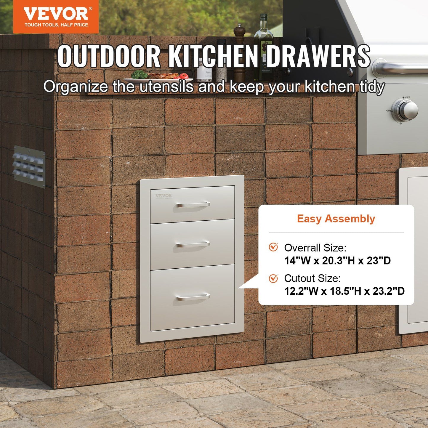 3-Tier Outdoor Kitchen Drawer – Stainless Steel