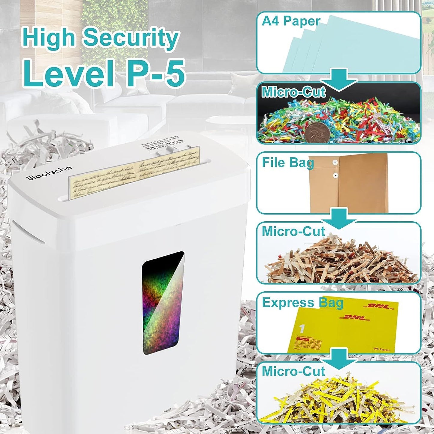 Paper Shredder, P-5 Security Level, Micro Cut Shredder for Home Office