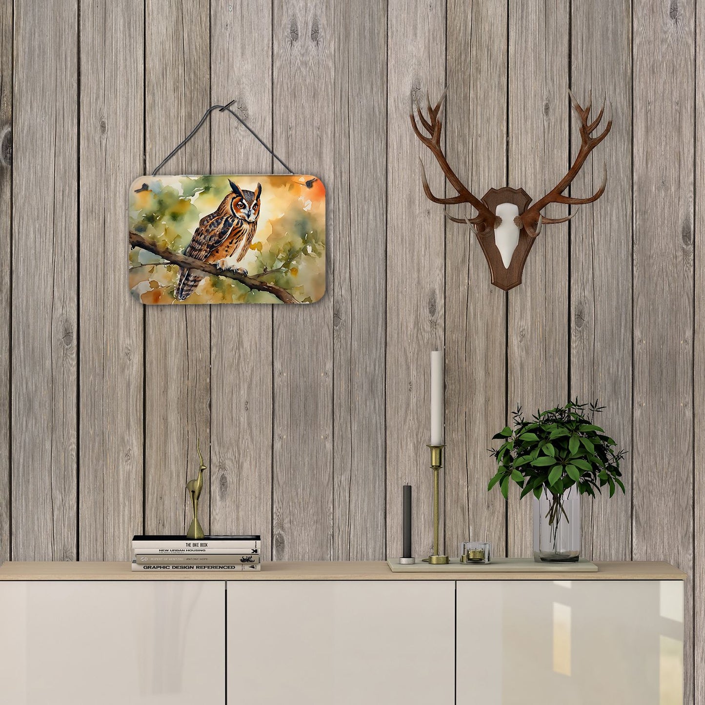 Long-Eared Owl Artwork- Caroline's Treasures 8x12 Wall or Door Hanging Aluminum Prints