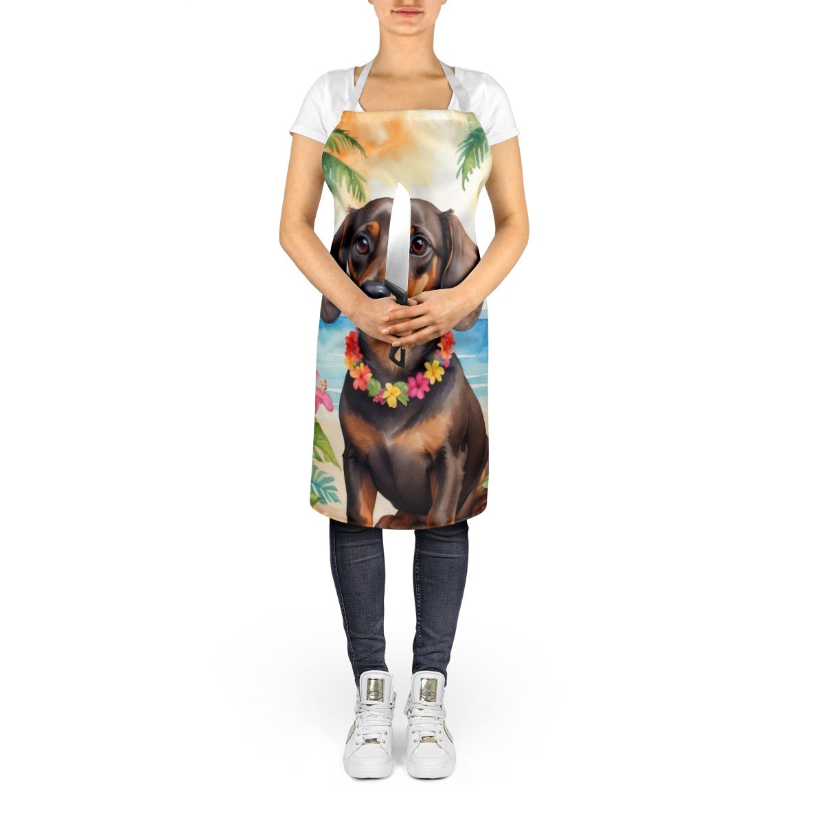 Dachshund Luau Apron Cooking Kitchen Server Baking Crafts Gardening for Adult Women Men, Unisex, Large, Multicolor