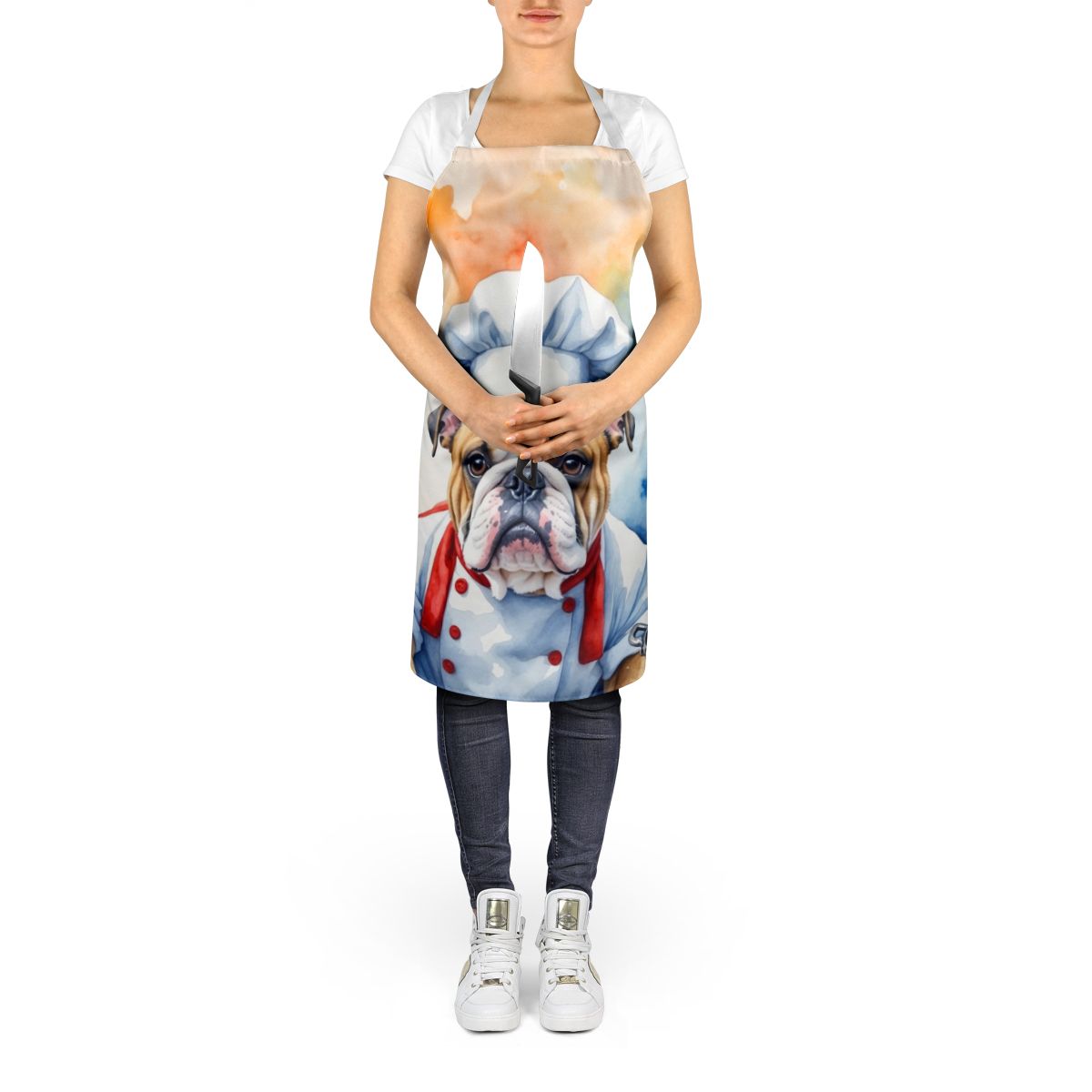 English Bulldog The Chef Apron Cooking Kitchen Server Baking Crafts Gardening for Adult Women Men, Unisex, Large, Multicolor