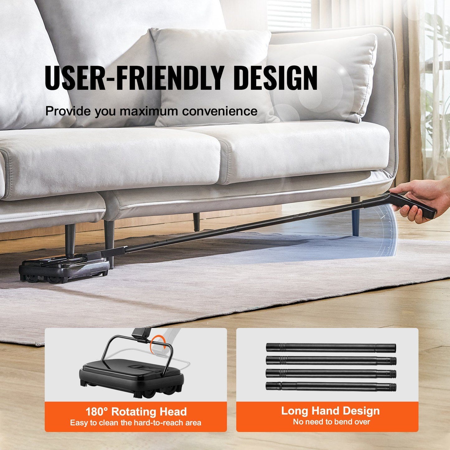 Manual Carpet & Floor Sweeper – 7.87" Sweeping Path