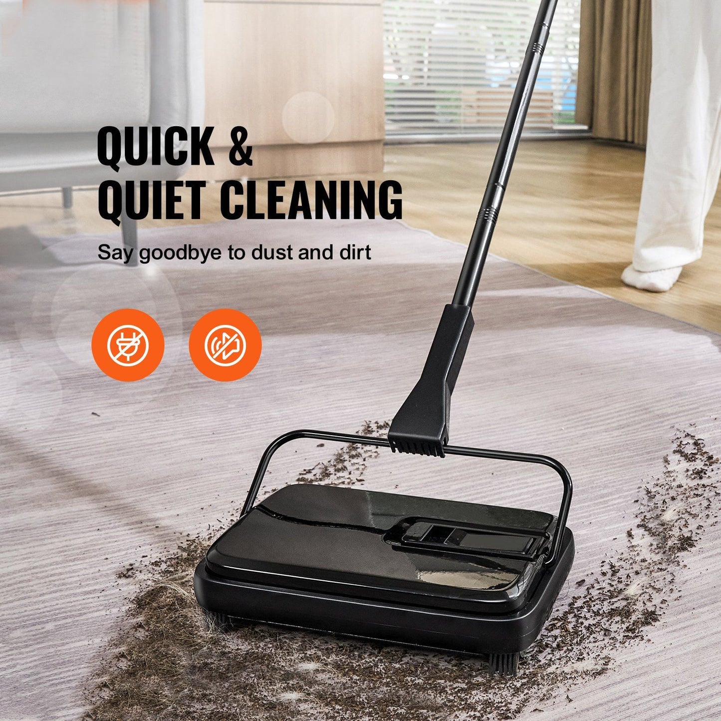 Manual Carpet & Floor Sweeper – 7.87" Sweeping Path
