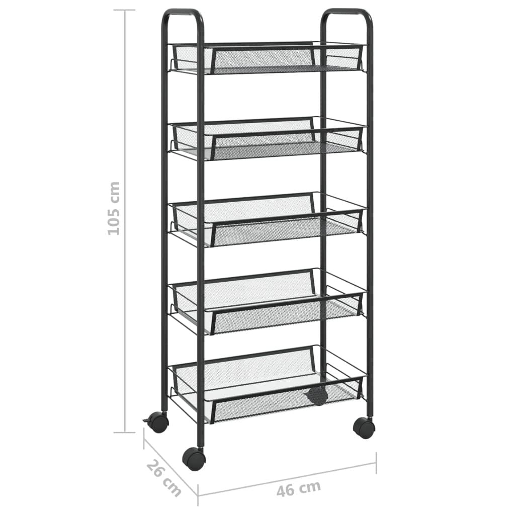 5-Tier Kitchen Trolley - Black