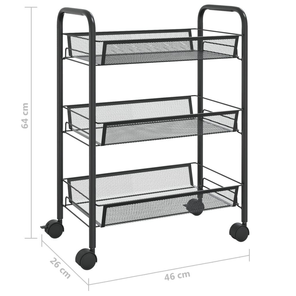 3-Tier Kitchen Trolley Black 18.1"x10.2"x25.2" Iron