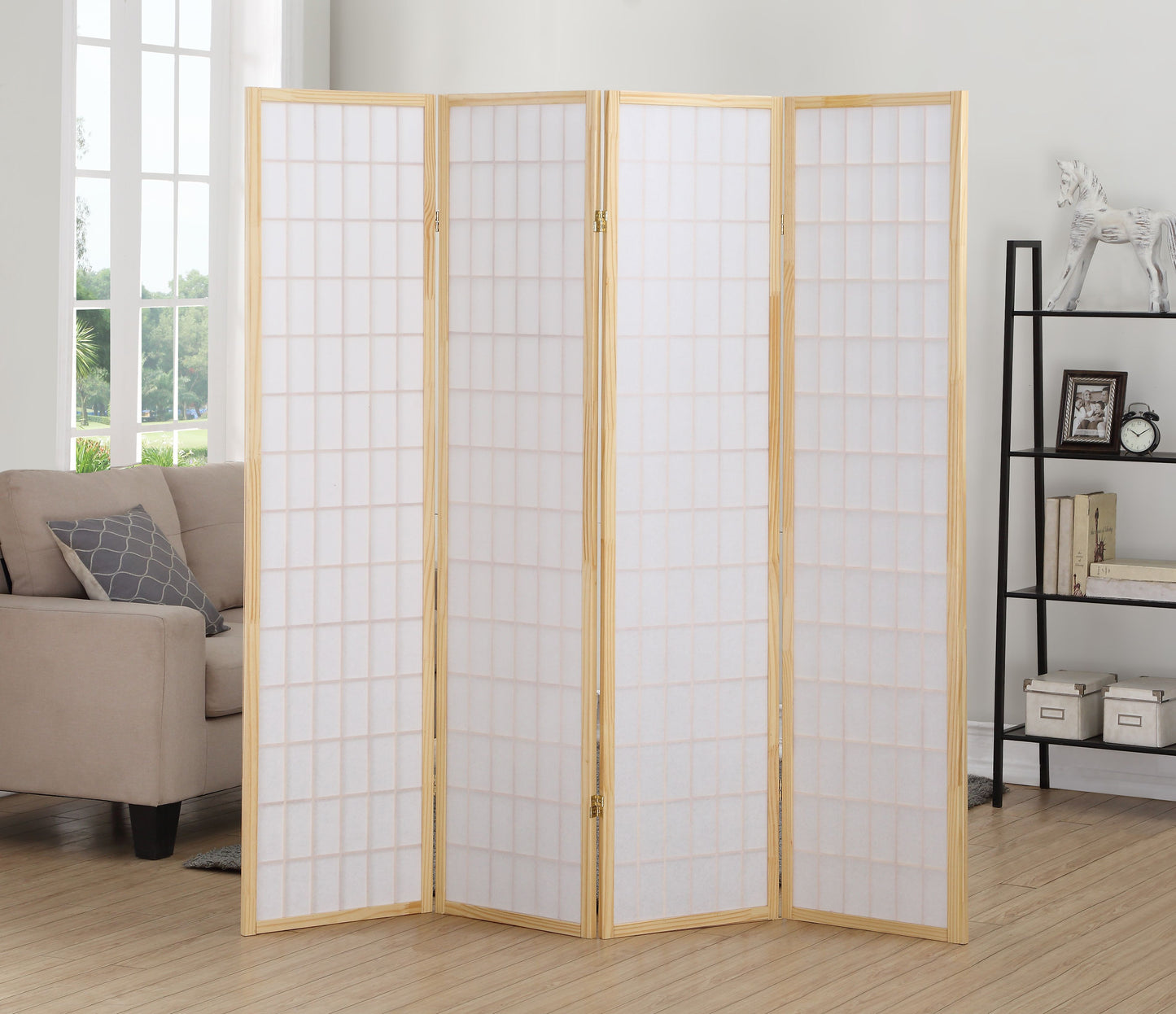 4 Panel Oriental Shoji Screen / Room Divider, Natural