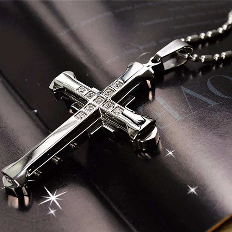 Men's Crystal Cross Jesus Pendant Jewelry