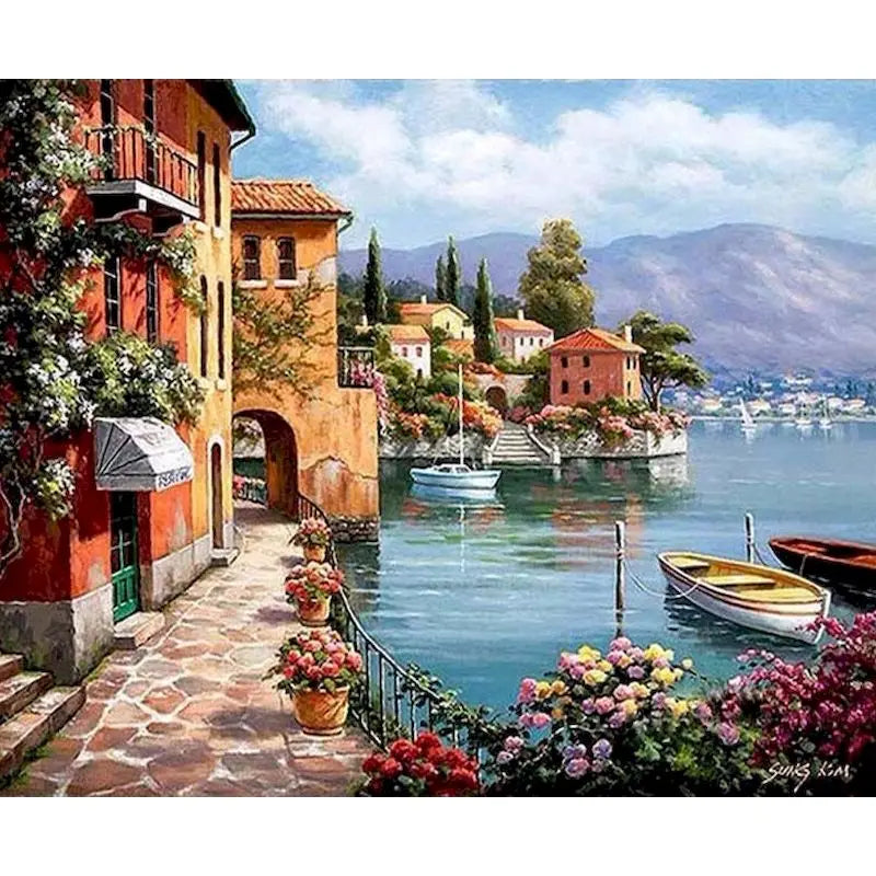 City Painting By Numbers DIY Kits -Framed Oil Canvas