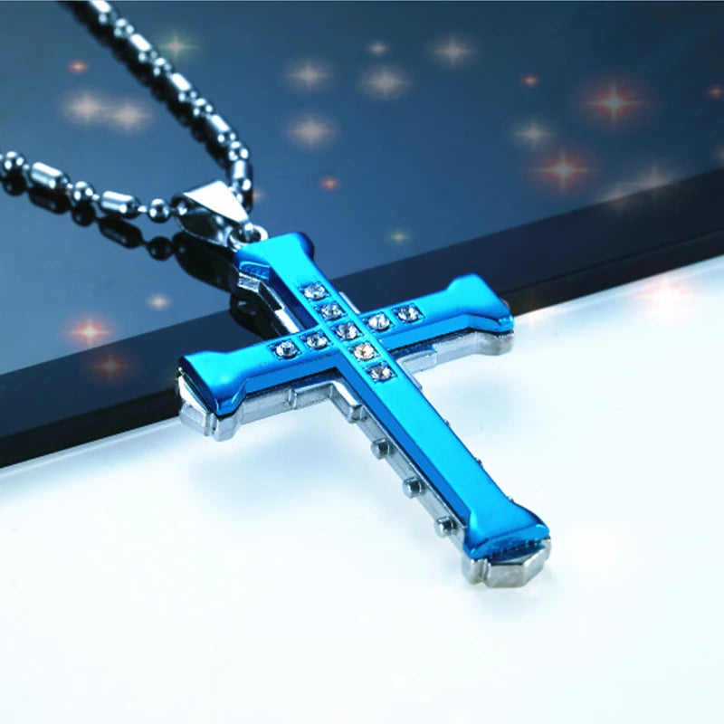 Men's Crystal Cross Jesus Pendant Jewelry