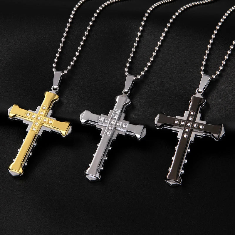 Men's Crystal Cross Jesus Pendant Jewelry