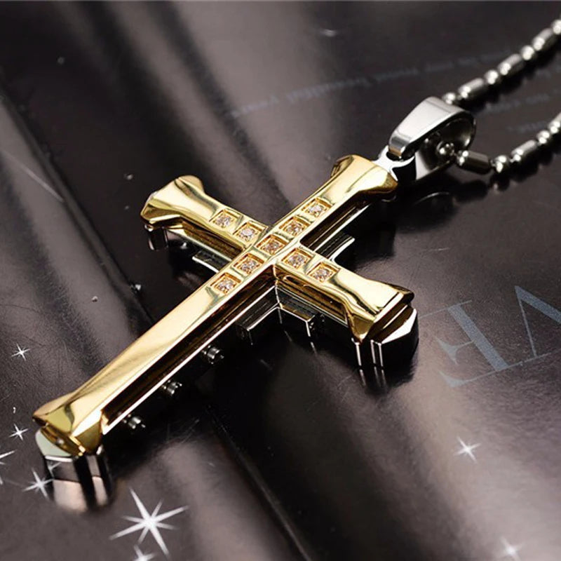 Men's Crystal Cross Jesus Pendant Jewelry