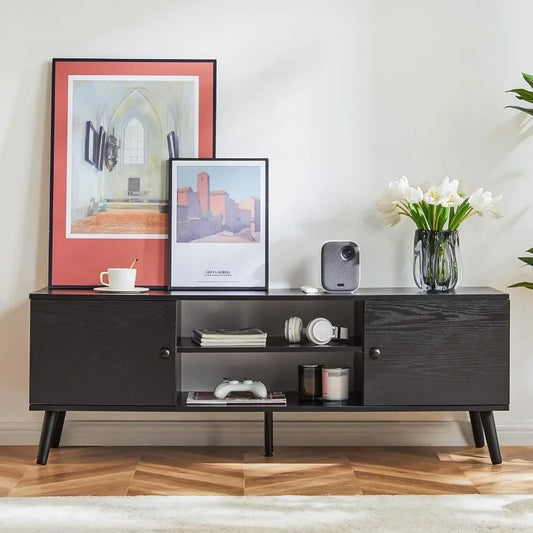 Mid-century Adjustable Hinge TV Cabinet with Locker