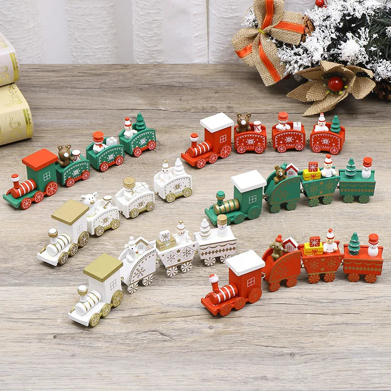 Wooden Small Train Christmas Tree Ornaments Set