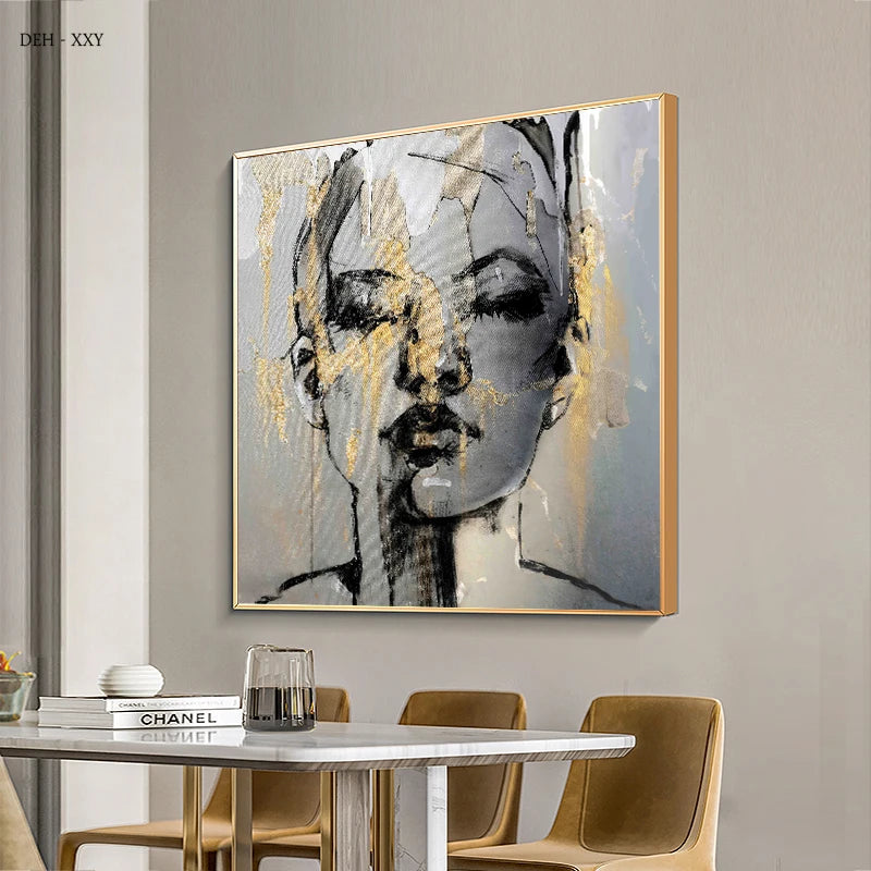 Abstract Golden Black Woman Face Canvas