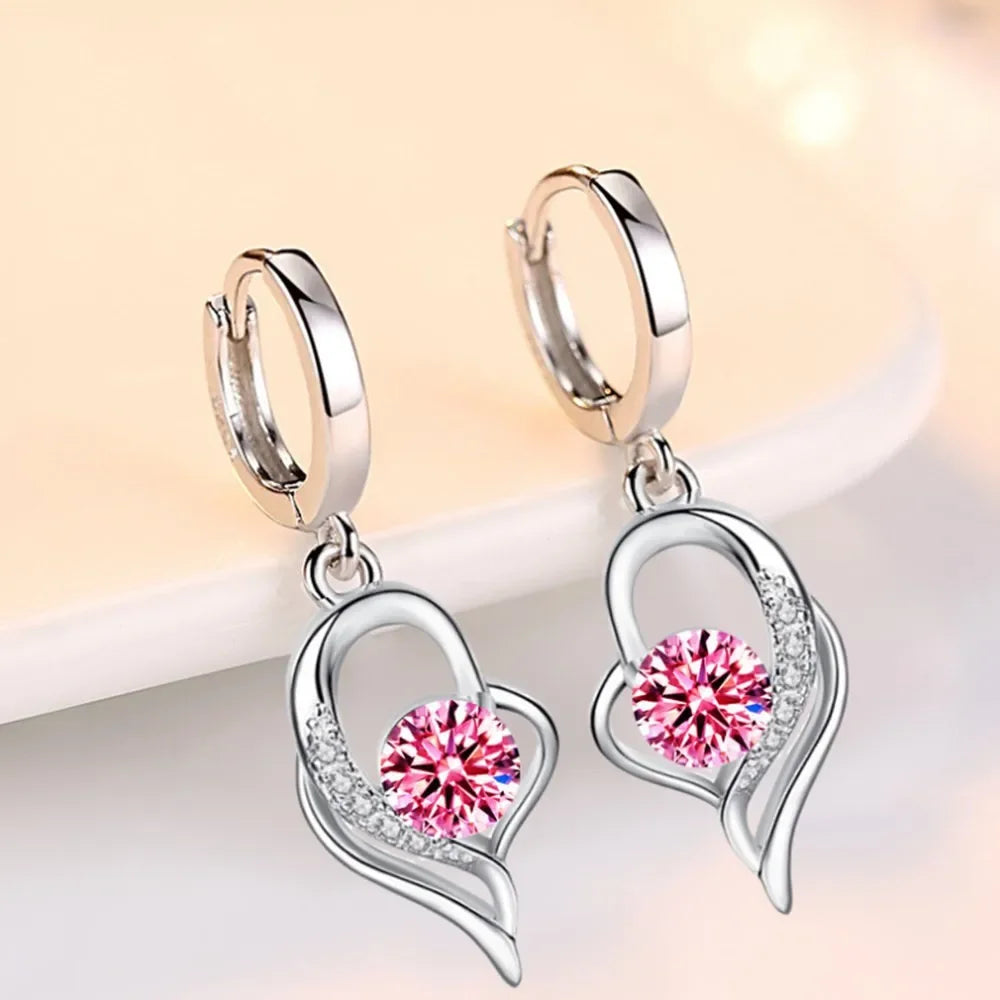 Sterling Silver Heart Crystal Fashion Jewelry Earrings