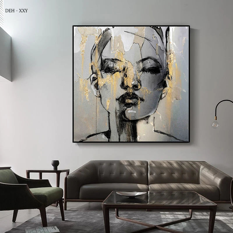 Abstract Golden Black Woman Face Canvas