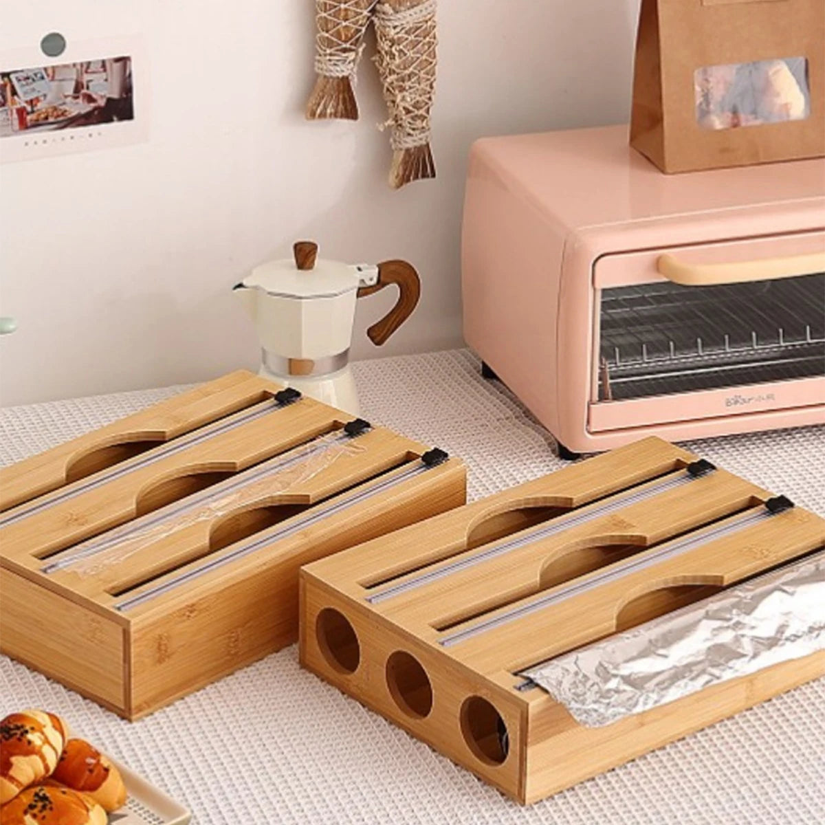 Kitchen Wrap Dispenser with Foil &amp; Cling Film Cutter Box