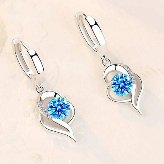 Sterling Silver Heart Crystal Fashion Jewelry Earrings