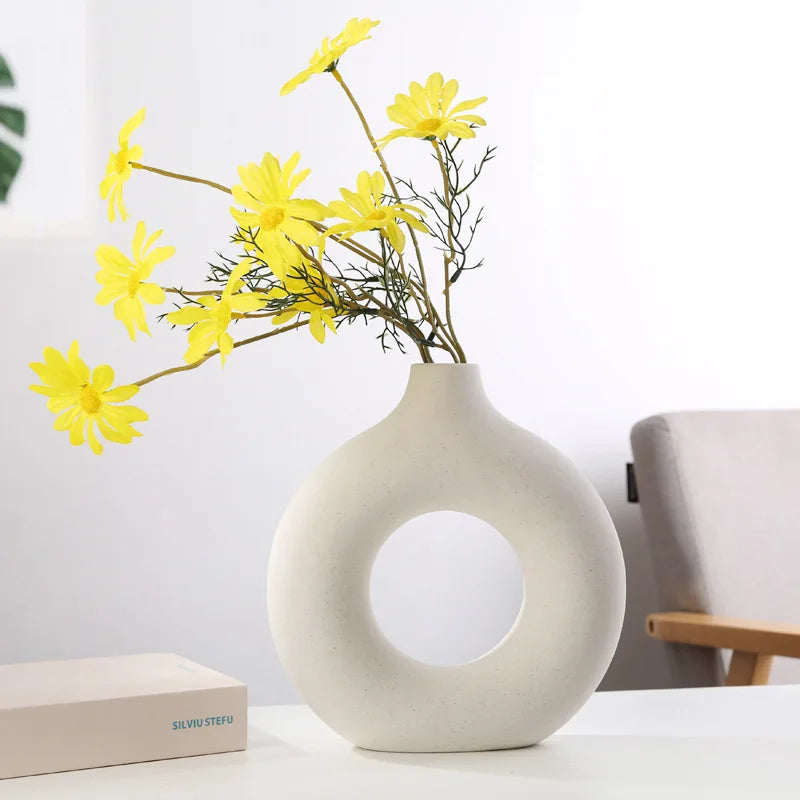 Nordic Vase Circular Hollow Ceramic Flower Vase