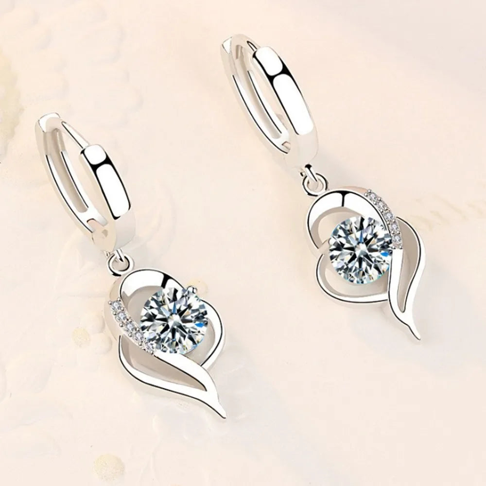 Sterling Silver Heart Crystal Fashion Jewelry Earrings