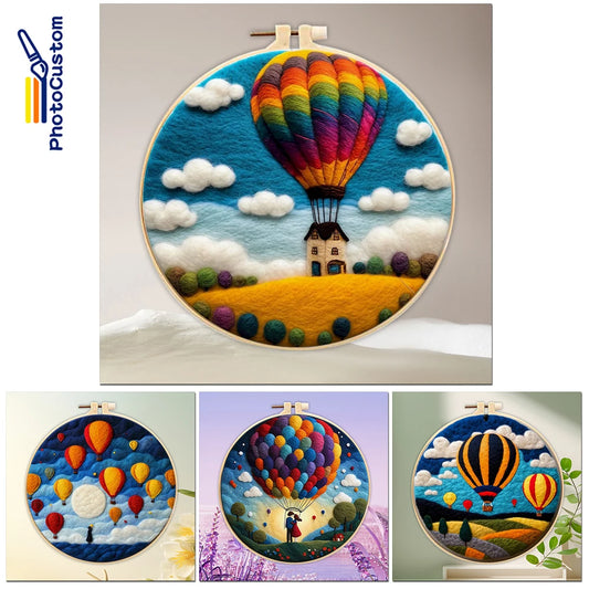 DIY Wool Felting Painting Kit With Frame -Hot Air Balloon