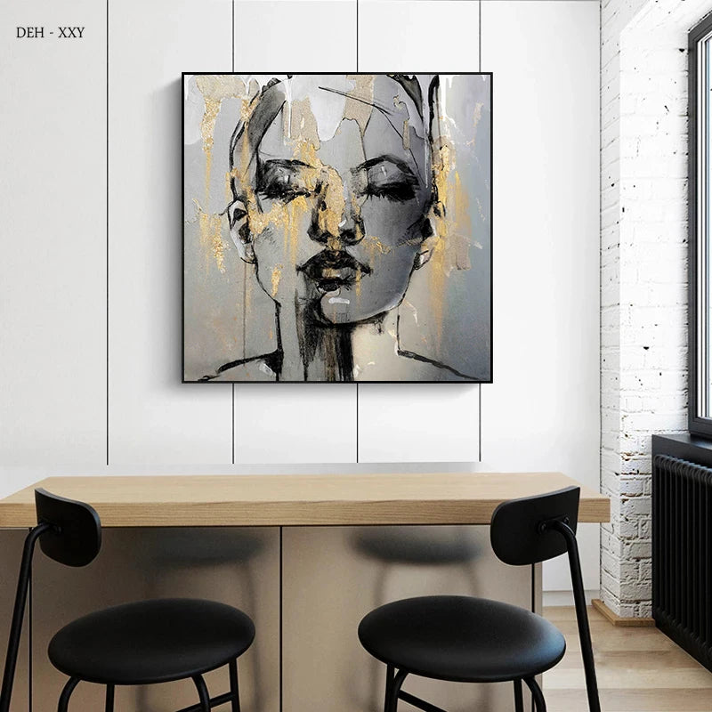 Abstract Golden Black Woman Face Canvas