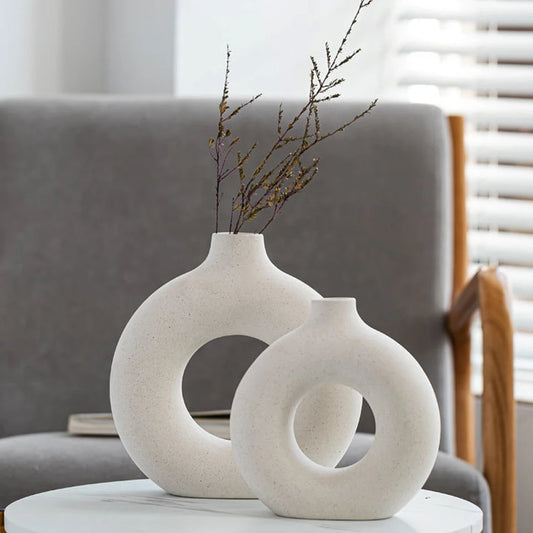 Nordic Vase Circular Hollow Ceramic Flower Vase