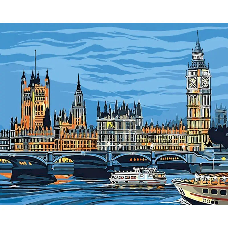 City Painting By Numbers DIY Kits -Framed Oil Canvas